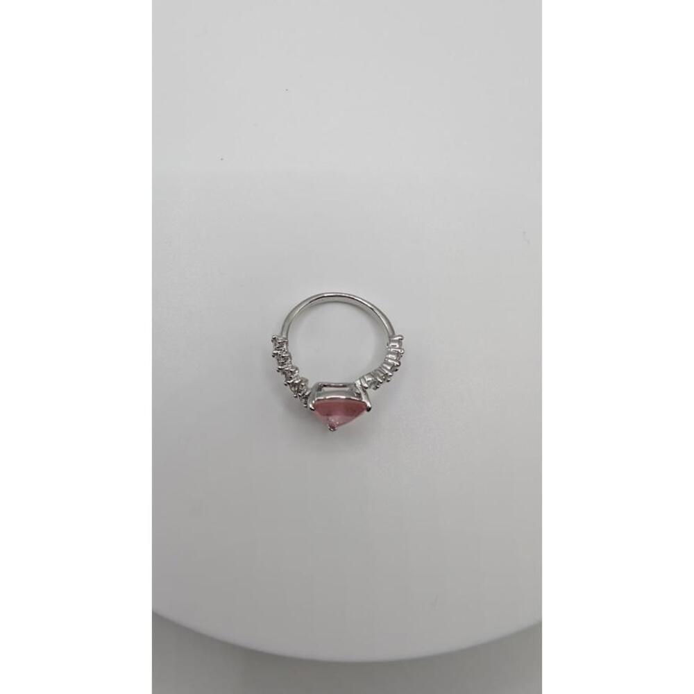 Silver Ring with Pink Gemstone and Clear Accents Size 7 - Picture 2 of 8